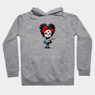 Sugar Skull Girl Playing Newfoundland Flag Guitar Hoodie